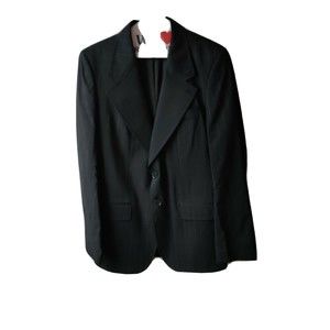 Zara Men Striped Blazer Suit Jacket Sz 40 Pockets Buttons Front Wool Blend Black